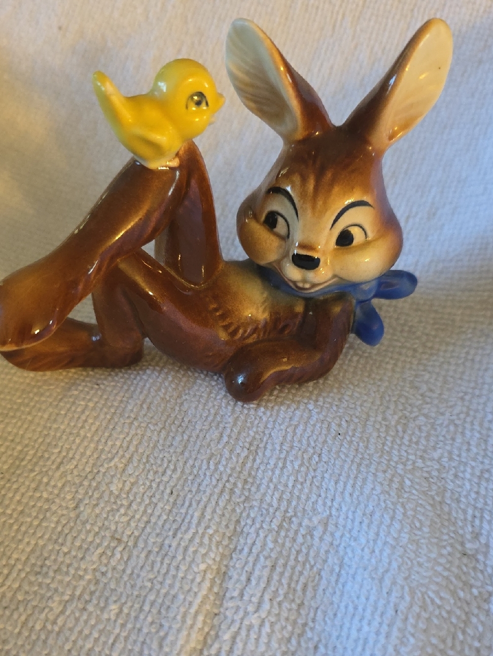 Goebel Brown and Blue Ceramic Bunny Figurine